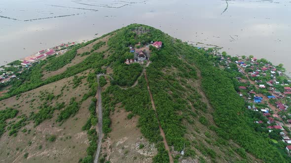 Floating agricultural and fishing village near Siem Reap in Cambodia aerial view