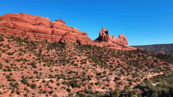 4K Aerial Drone View of Red Rock Formations Sedona Arizona