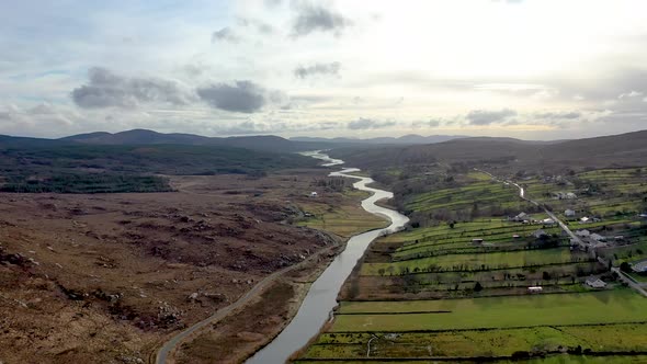 Aerial View of Gweebarra River Between Doochary and Lettermacaward in Donegal - Ireland.