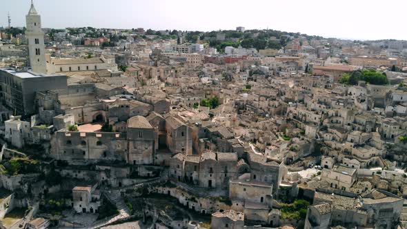 Aerial View of Ancient Town of Matera, Fly Back