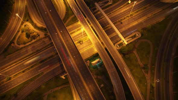 4K : Aerial time lapse in motion drone shot of freeway and interstate traffic