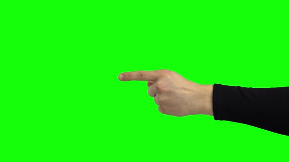 Hand in Black Jersey Pointing Something. Chroma Key. Close Up