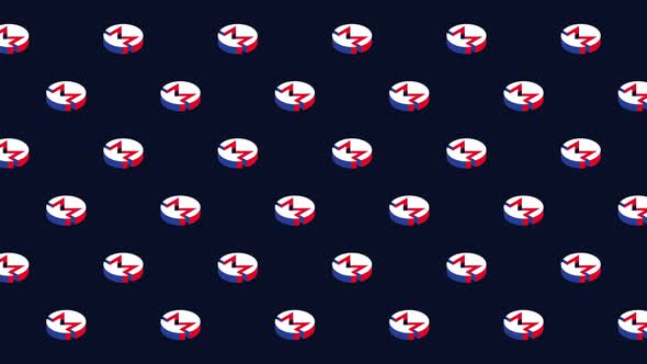 Monero isometric symbols animated pattern on a dark background. Simple seamless loop