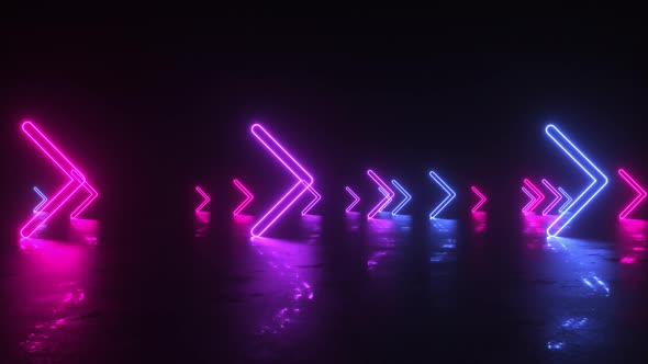 Neon Glowing Arrows On Reflected Floore Backdrop