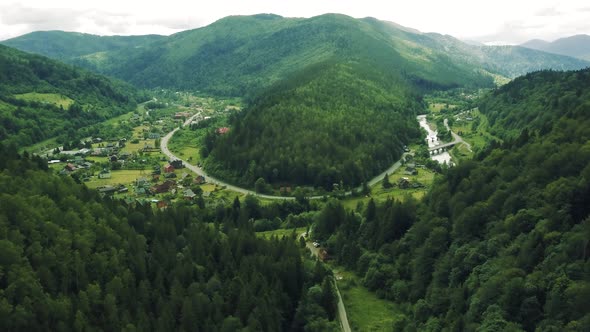 Drone flight over the Ukrainian Carpathians in summer. Fascinating landscapes in the mountains. Immo