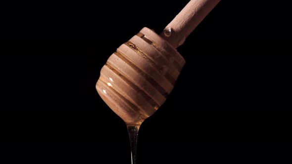 Wooden Stick for Honey on a Black Background