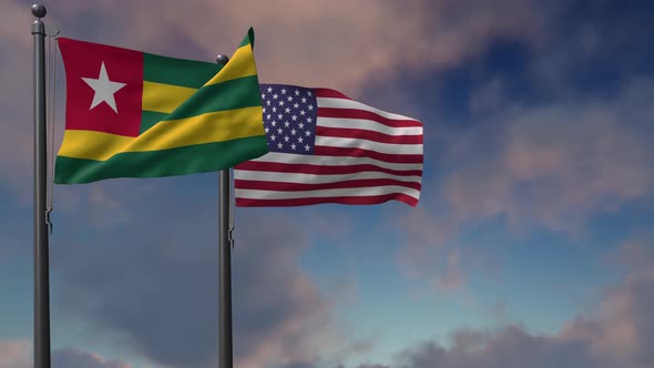 Togo Flag Waving Along With The National Flag Of The USA - 4K