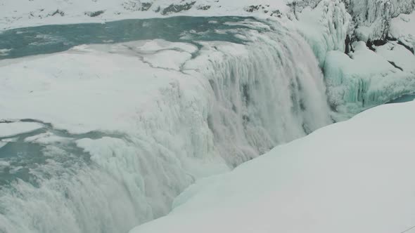 View of Frozen Iconic Gullfoss Waterfall in Iceland