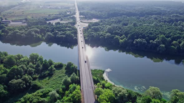 Aerial View of the Bridge and the Road Over the River