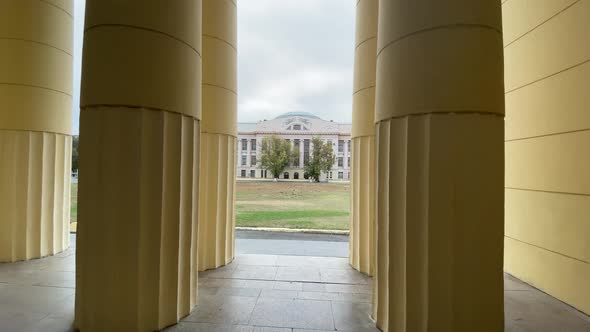 Facade of Architectural Building Through Columns
