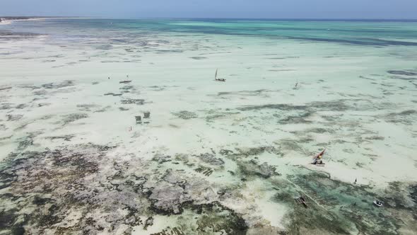 Aerial View of Low Tide in the Ocean Near the Coast of Zanzibar Tanzania