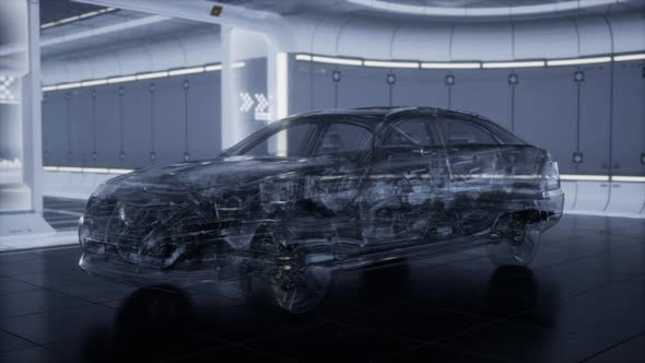 Transparent Car with Engine in Laboratory alt