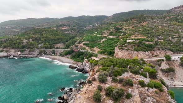 Awesome sea rocky texture aerial view 4 K Turkey Alanya