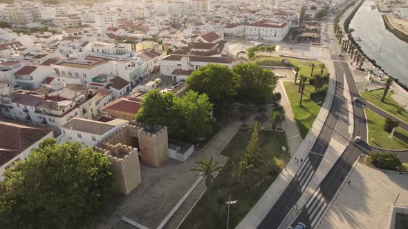 Porta de Sao Goncalo (Gate) , Lagos city, Algarve. Aerial scenic cityscape.