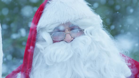 Close up of Santa Claus on snowfall