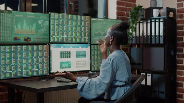 Cheerful Woman Celebrating Financial Success on Stock Exchange Profit