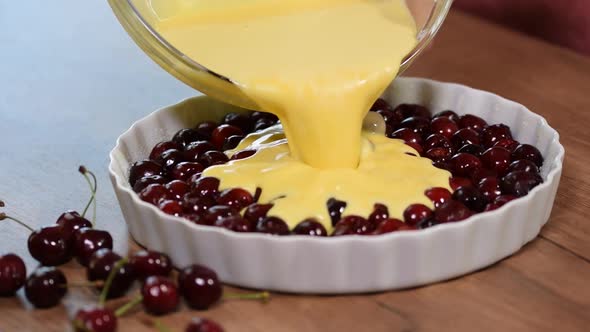 Cooking the clafoutis with cherry