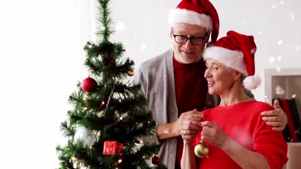 Happy Senior Couple Decorating Christmas Tree