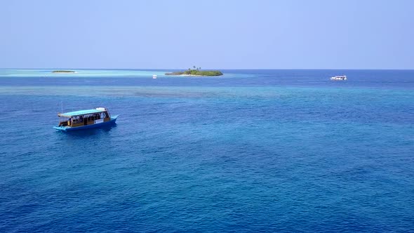 Empty nature of marine lagoon beach trip by blue ocean and sand background in sunlight