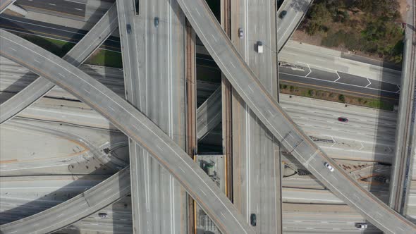 AERIAL: Close Flight Over Judge Pregerson Huge Highway Connection Showing Multiple Roads, Bridges