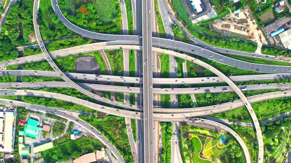 4K footage : aerial view from a drone flying over expressway