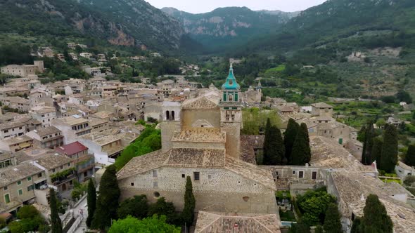 Aerial Panoramic View of Valdemossa Village in Mallorka