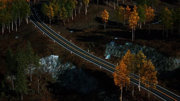 Aerial Panoramic Landscape View of a Scenic Road in Canadian Mountains