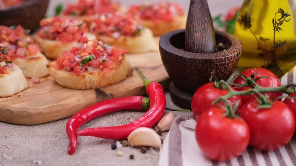 Vegan Healthy Breakfast Tomato Salsa on Whole Grain Bread Bruschetta