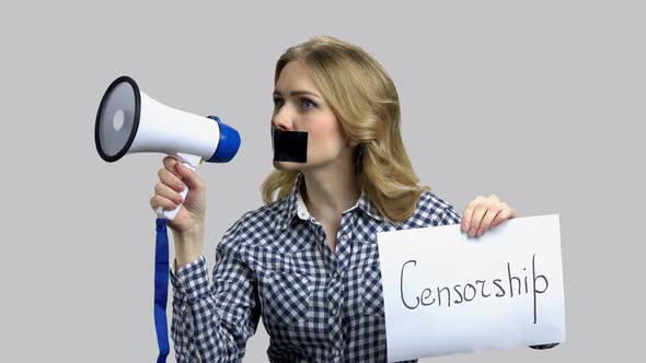 Young Female Activist Protesting Against Censorship