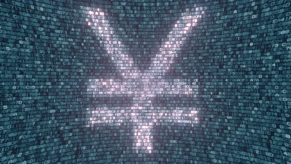 Glowing Japanese Yen Sign Made with Computer Symbols