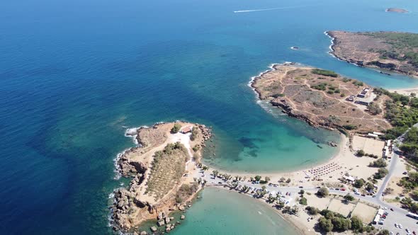 Aerial Video View From Drone on Underwater Reefs and Coastal Rocks in Mediterranean Sea Near Beaches