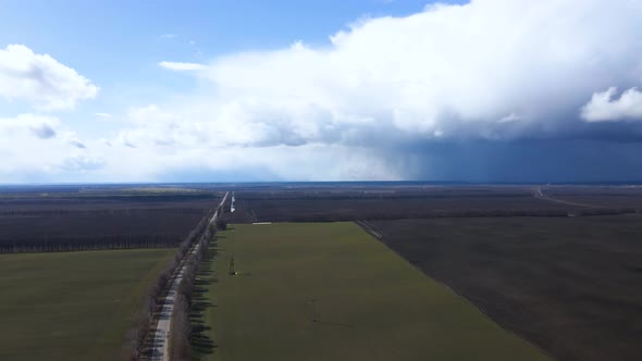 Aerial drone view drip irrigation watering system in agricultural farm field