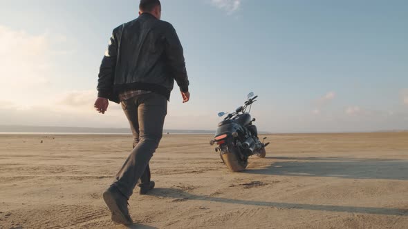 Motorcyclist Doing Tire Burnout in the Desert Slow Motion