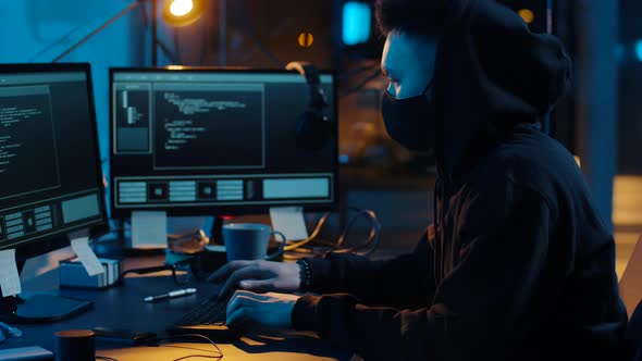 Hacker Using Computer for Cyber Attack at Night 26