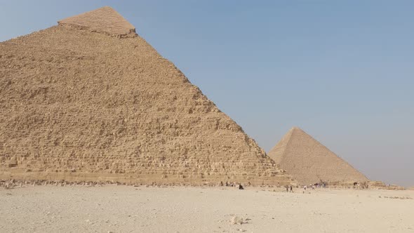 Historical Location at Giza pyramid complex, panning shot of Pyramid of Khafre, Egypt