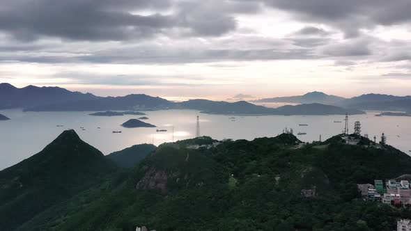 Aerial view of Sharp Peak, countryside and hiking route in Sai Kung, Hong Kong.