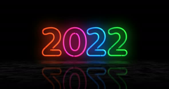 2022 year symbol glowing neon 3d lights