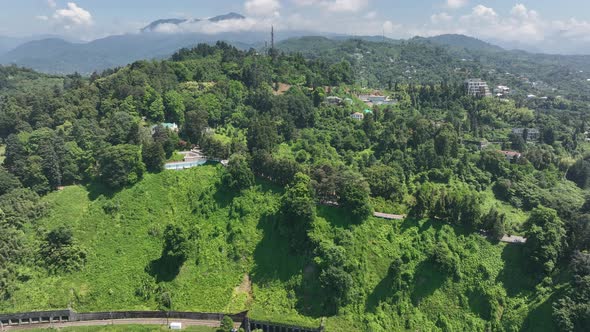 Aerial view of the Black sea coast. The Botanical Garden of Batumi, located at area of Green Cape