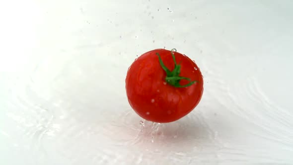 Slo-motion tomato falling alt