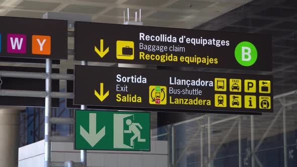 Baggage Claim Immigration and Gates Sign in Airport