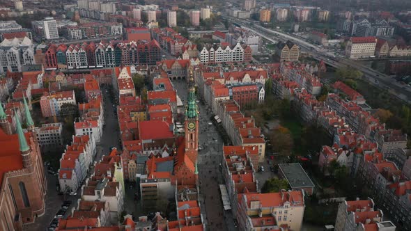 Video with a Panorama of the Old Part of the City. Gdansk City Center, the Old Polish City