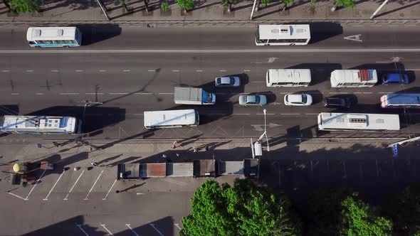 Aerial View From a Drone of Cars Running on Street Road