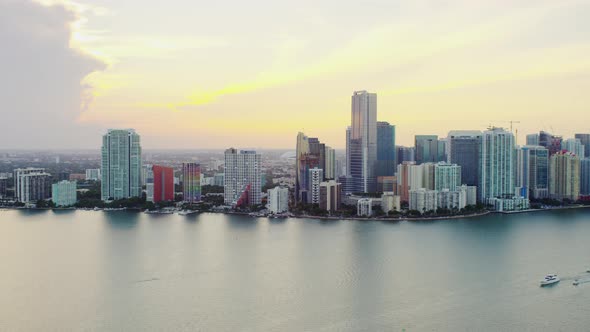 Aerial view of skyscrapers and sailing boats