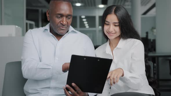 Two Diversity Multiracial Businesspeople Coworkers African American Businessman Coach Mentor Helping