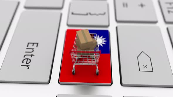 Key with Flag of Taiwan and Shopping Cart with Boxes alt