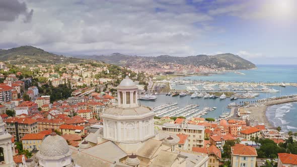 Landscape of Maurizio Vieux Port From Above Drone Flight Aerial Picturesque View Skyline Liguria