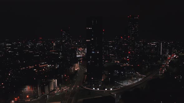 Aerial Shot of Manchester UK at Night