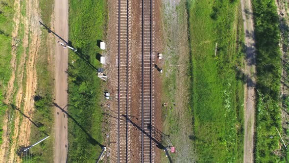 Two-track Railway. The Camera Moves Along the Path, the View Vertically From Top To Bottom