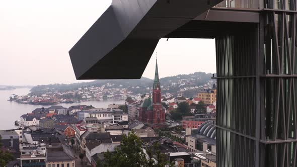 Aerial View Of Arendal Townscape From The Viewpoint In Floyheia Park In Norway.