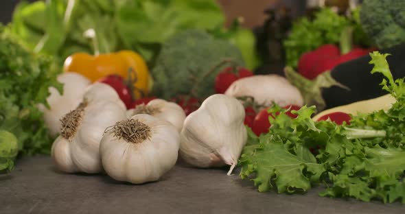 Salad and Garlic on the Table